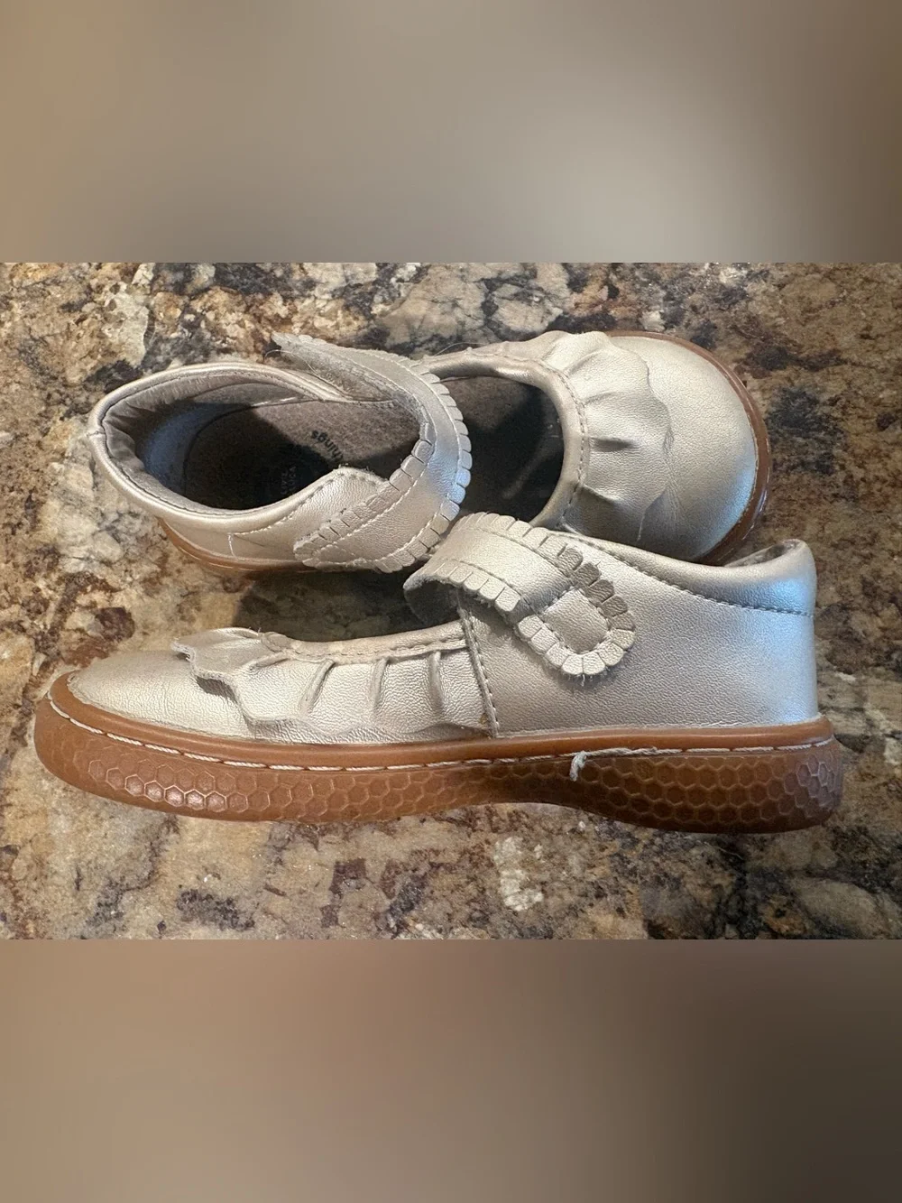 Livie & Luca Girls' Ruche Mary Janes in Champagne Metallic